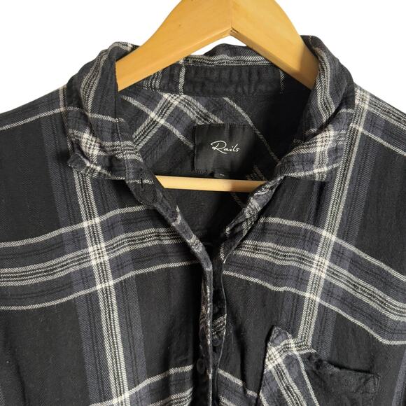Rails Hunter Metallic Black White Plaid Long Sleeve Button Down Shirt Size XL - Picture 2 of 9